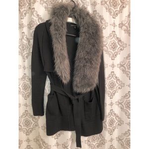 Banana Republic Long Sweater Faux Fur Collar NWT